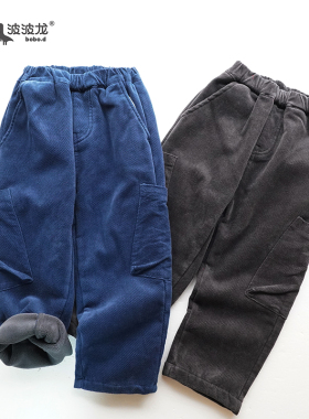 波波龙秋冬季男女童绒里牛仔长裤加厚加绒保暖绒里裤子NTQ2187652