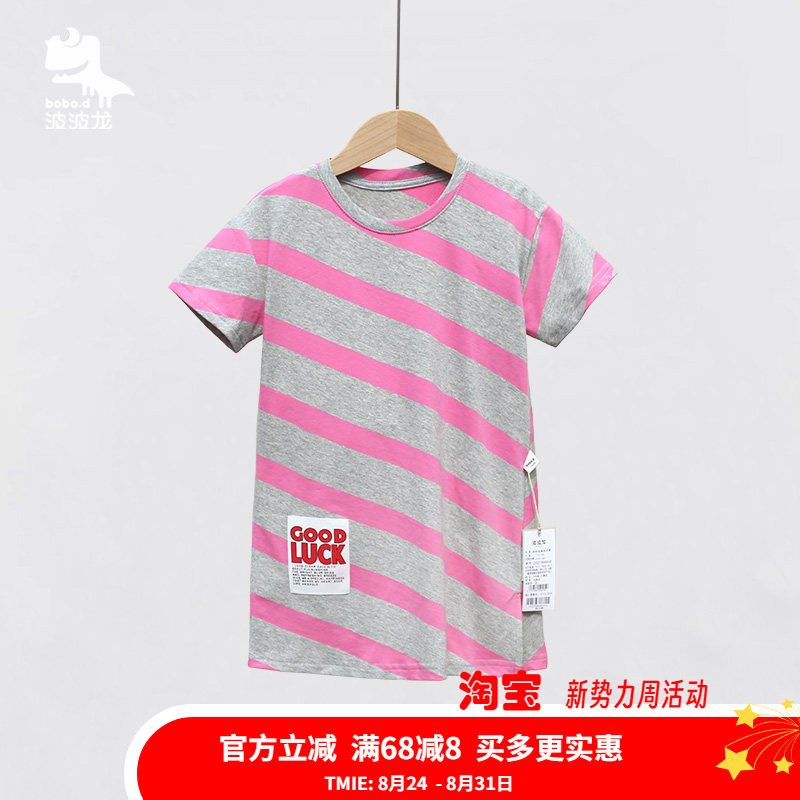 童装波波龙条纹圆领短袖连衣裙图片