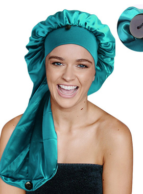 色丁长筒脏辫护发帽弹力宽边带扣长发睡帽非洲头巾帽turban scarf