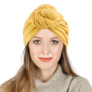 立体大球球头巾帽双层中东包头帽阿拉伯套头帽女turban scarf hat