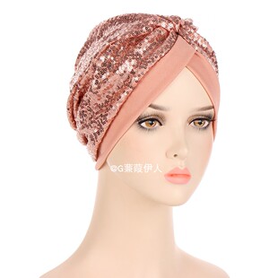 hat lady turban 亮片套头帽民族风简便包头帽中东头巾帽Malaysia