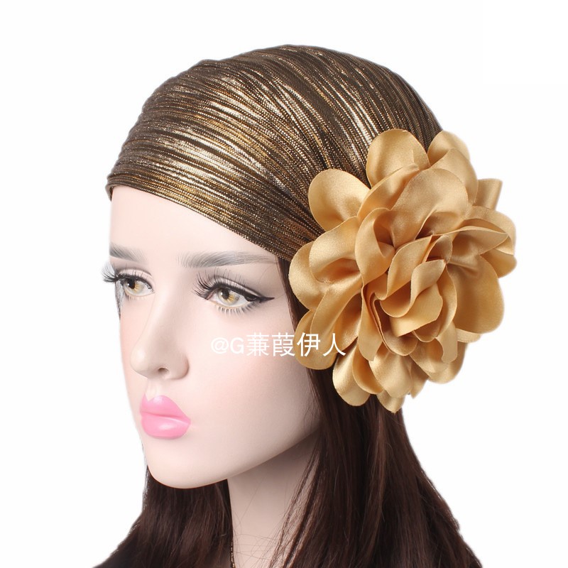 中东亮丝褶皱大花头巾帽女士民族帽演出帽Indian turban hat lady