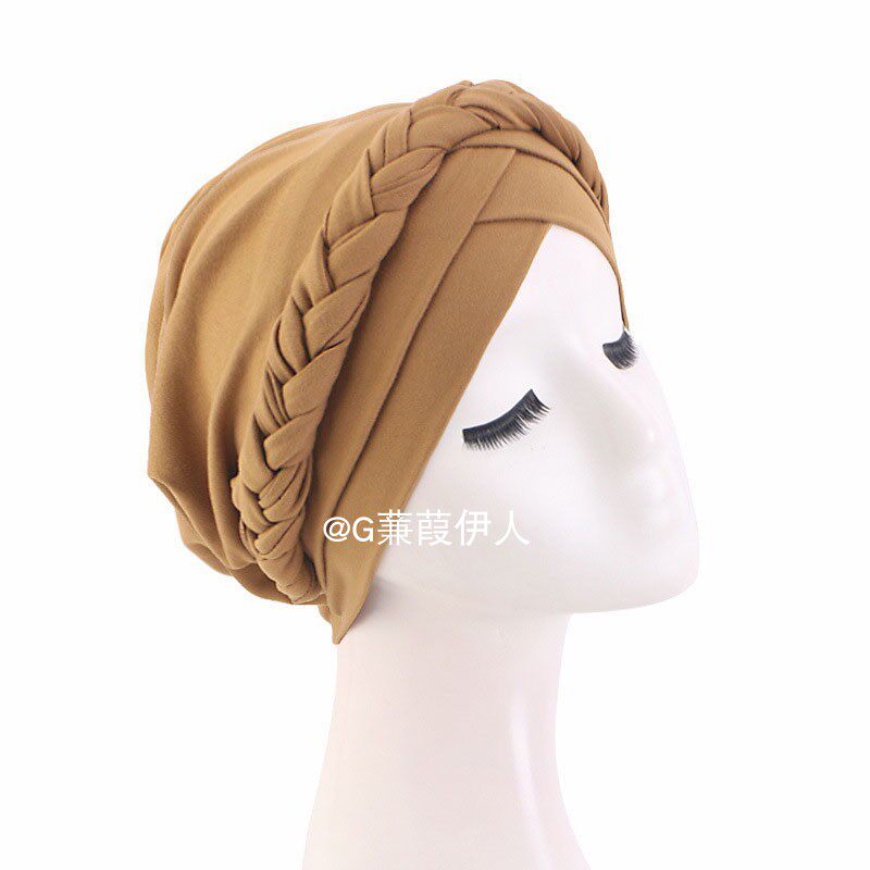 欧美外贸女包头帽民族风麻花辫子双交叉头巾帽简便套头小帽turban