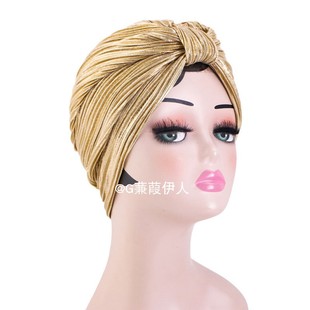烫金褶皱方块头巾帽民族简便套头帽中东包头帽印度帽 hat turban