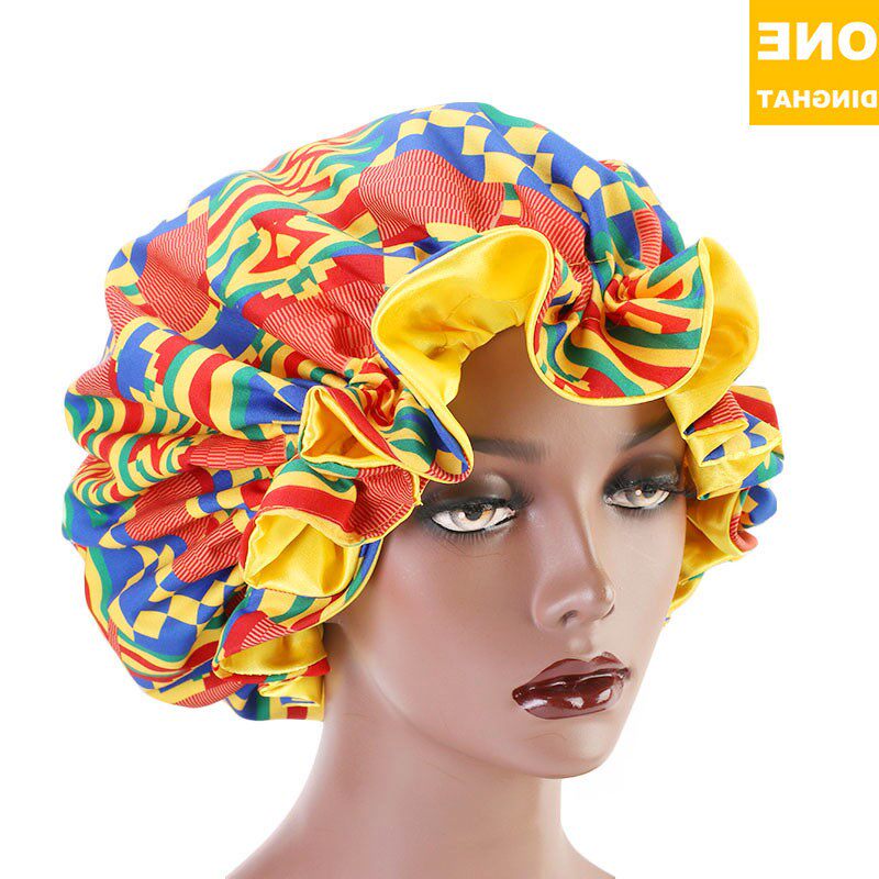 非洲印花大花边圆帽双层色丁睡帽民族头巾帽中东简便套头帽bonnet