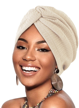 褶皱弹力头巾帽交叉扭扭帽印度帽子套头帽Indian turban lady hat