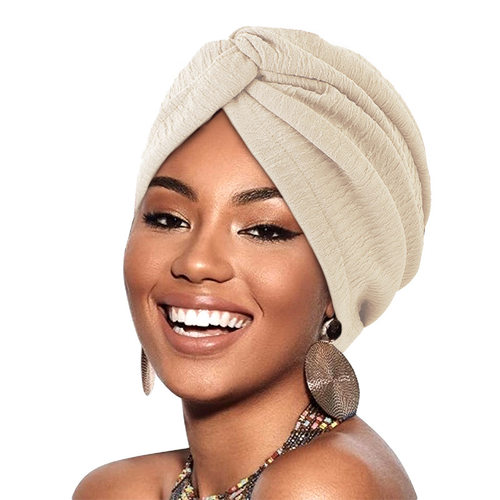 褶皱弹力头巾帽交叉扭扭帽印度帽子套头帽Indian turban lady hat
