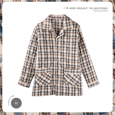 睡衣男单件上衣三层夹棉冬季加厚加绒大码保暖梭织纯棉家居服棉袄