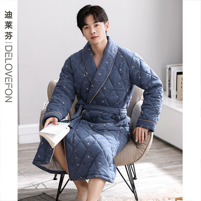 迪莱芬旗舰店纯棉男士夹棉睡袍