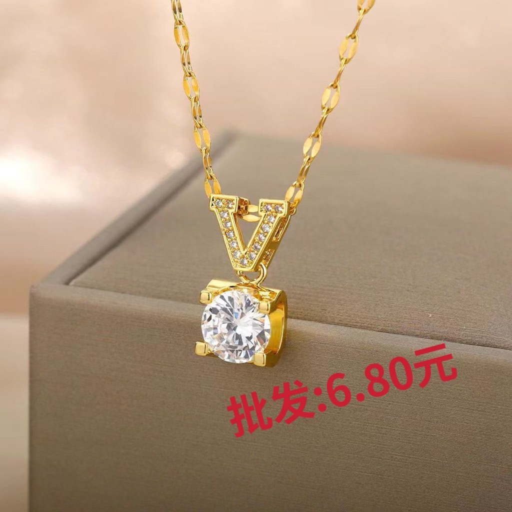 轻奢小众字母v铜底微镶镀18k金不褪色吊坠个性甜美仙女项链锁骨链