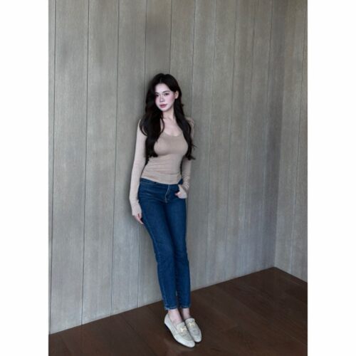 陈椿儿 复古蓝高腰显瘦修身烟管牛仔裤女