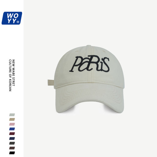 【哇喔咿呀】大头围时尚PARIS棒球帽子女水洗鸭舌帽宽檐显脸小男