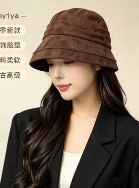 韩系褶皱渔夫帽女秋冬出游显脸小休闲百搭遮阳盆帽