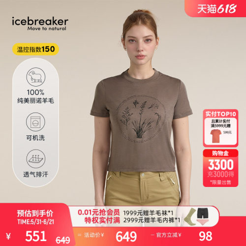 icebreaker印花短袖T恤短款户外