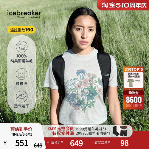 icebreaker印花短袖T恤短款户外