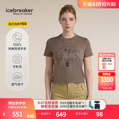 icebreaker印花短袖T恤短款户外