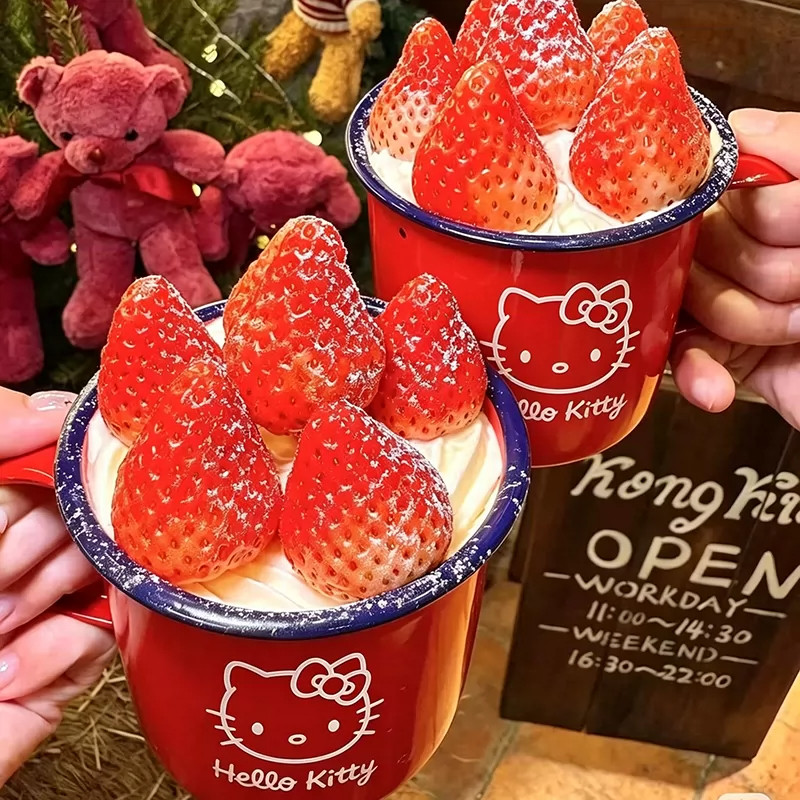 网红搪瓷盆草莓蛋糕生日蛋糕杯 大红色搪瓷杯复古生日烘焙甜品杯
