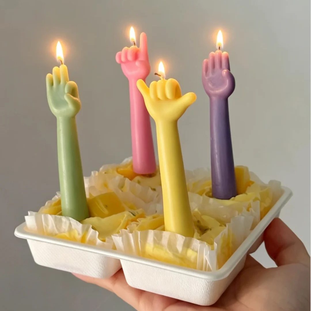 彩色卡通创意数字手势蜡烛蛋糕装饰生日派对庆生拍照烘焙甜品插件
