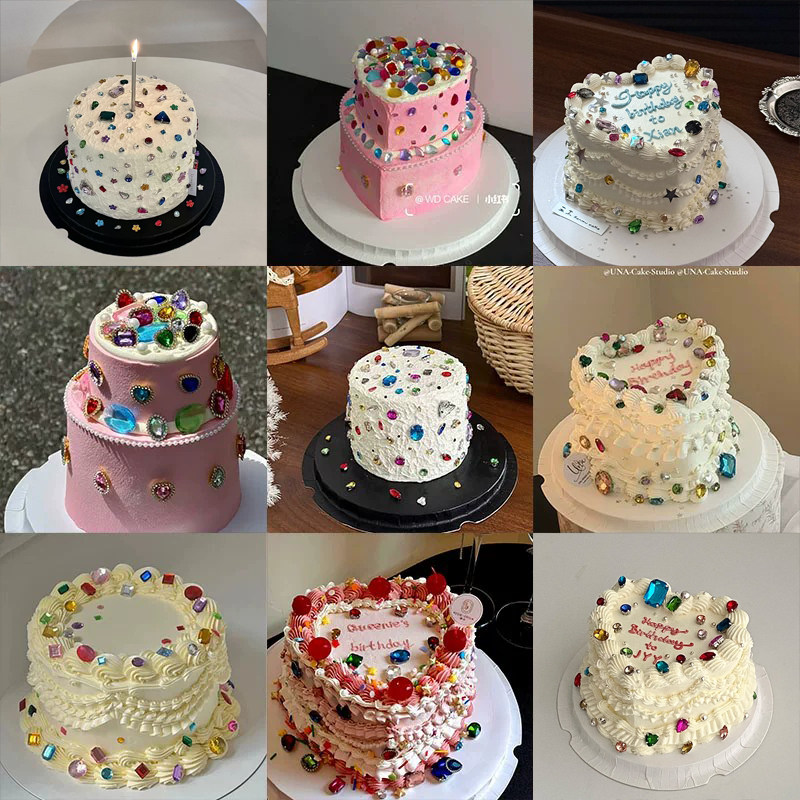 网红小仙女生日彩色宝石蛋糕装饰大小钻石宝石派对甜品台点缀装扮