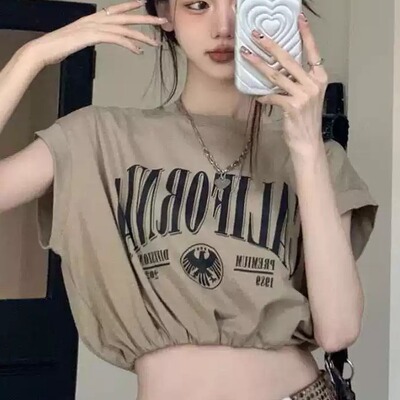 嘻哈辣妹印花短款背心T恤女
