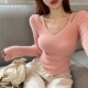 水貂绒V领紧身毛衣女春秋温柔日系外穿上衣慵懒风低领心机针织衫