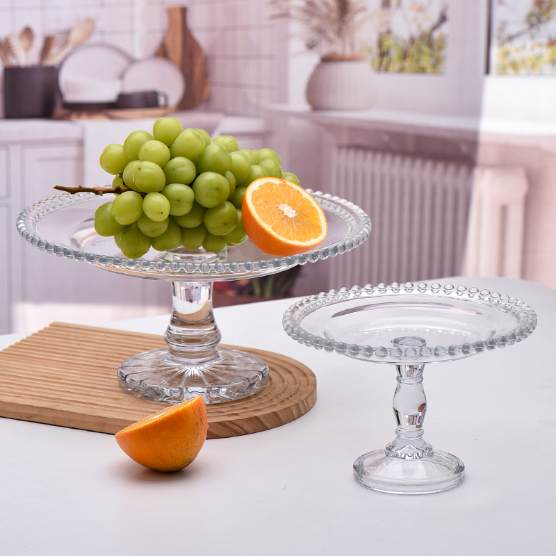 透明高脚玻璃水果盘过年家用待客零食早餐点心蛋糕甜品台展示托盘
