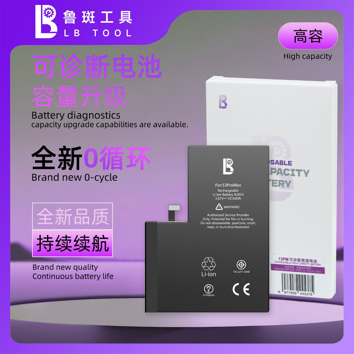 鲁斑适用苹果12/12mini 13/14 Pro 15PM 高容跑诊断不弹窗电池