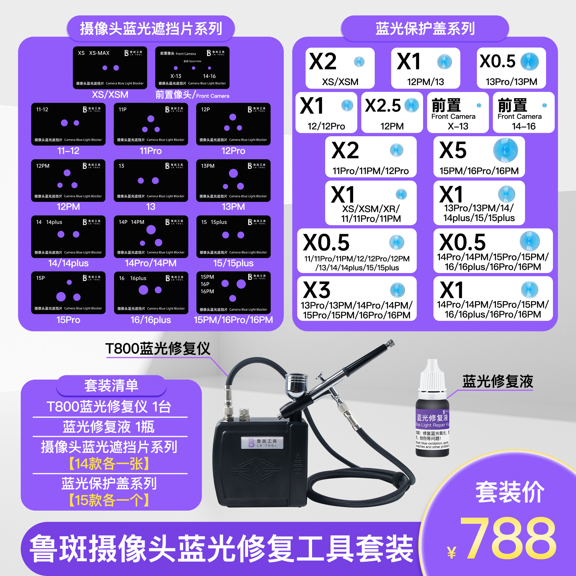 鲁斑T800蓝光珠修复仪蓝光氧化划痕污点无痕修复后置蓝光珠修复液