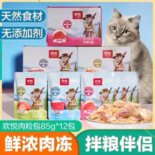 12袋欢悦妙鲜三文鱼海洋鱼猫零食肉粒包湿猫粮罐头成猫幼猫包邮