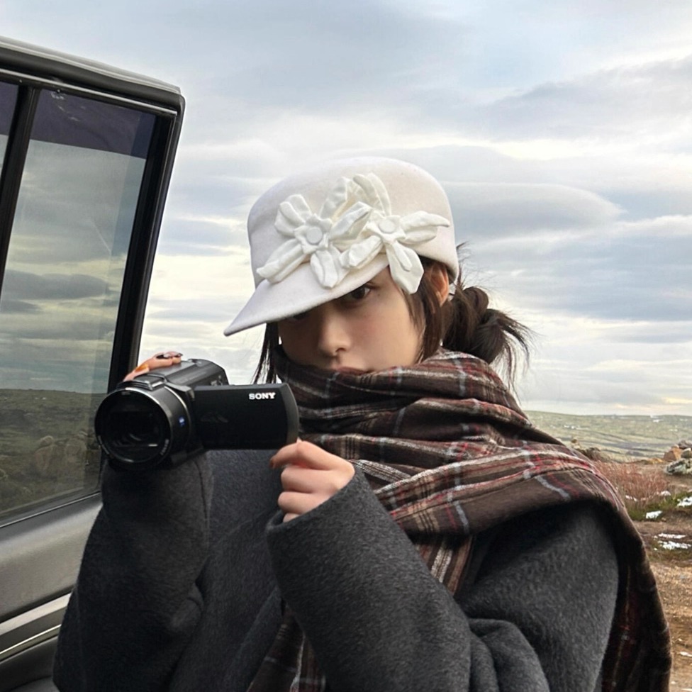 新款复古立体花朵羊毛帽子女秋冬马术贝雷帽古早感时尚骑士报童帽