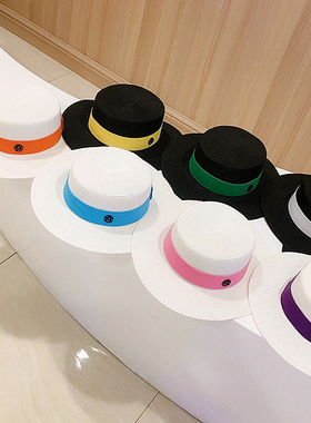 网红同款夏天太阳帽子女韩版百搭平顶沙滩帽防晒草帽遮阳白色礼帽