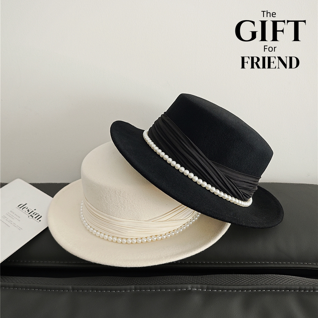 法式英伦风珍珠赫本羊毛礼帽
