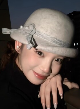 新款灰色卷边羊毛礼帽女秋冬法式复古小香风气质盆帽优雅千金帽子