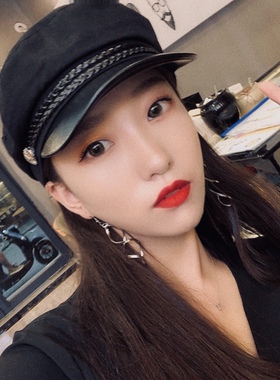 英伦复古平顶黑色鸭舌帽子女秋冬季韩版百搭海军帽贝雷帽逛街潮