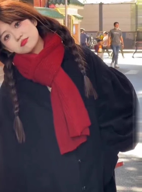 鬼怪同款红色围巾女生冬季百搭圣诞新年氛围感加厚针织保暖围脖潮