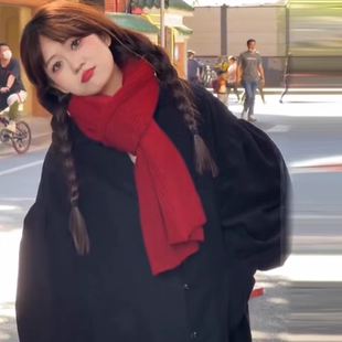 鬼怪同款红色围巾女生冬季百搭圣诞新年氛围感加厚针织保暖围脖潮