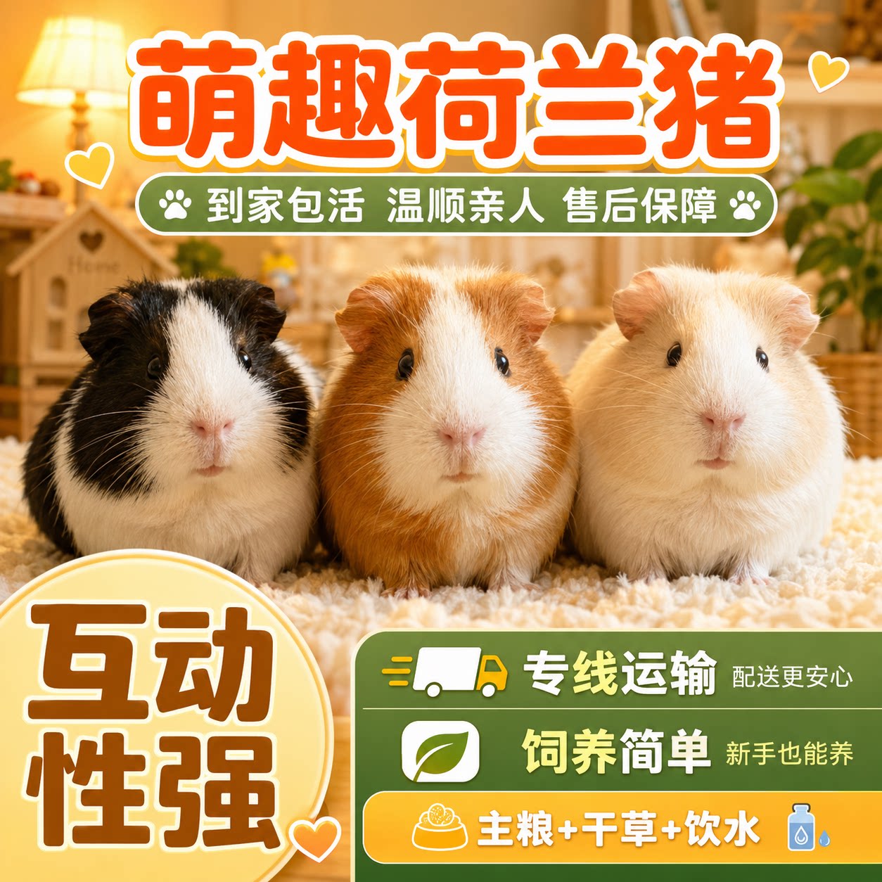 荷兰猪荷兰活体宠物活宠豚鼠活物天竺鼠猪猪彩豚家养繁殖黑豚温和