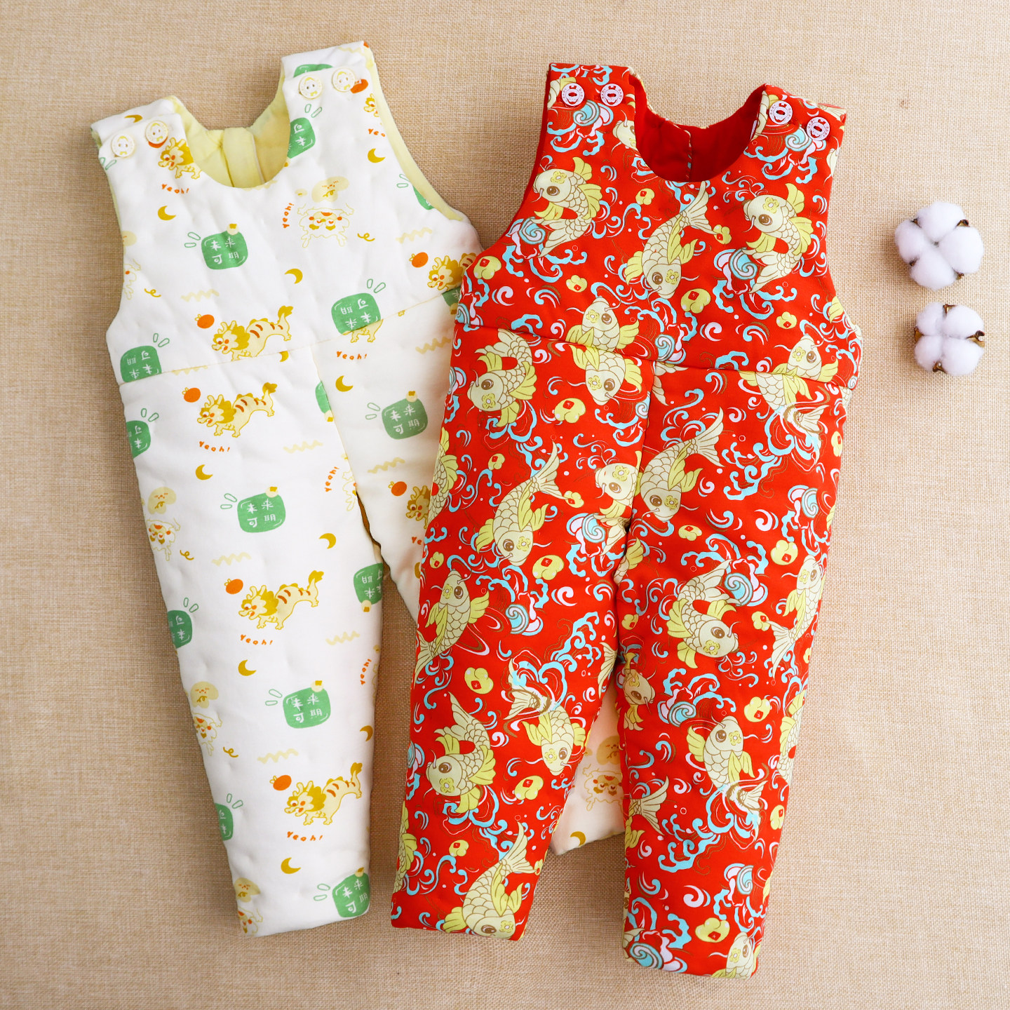 宝宝棉花棉裤纯手工婴幼儿加厚背带裤小孩冬季棉衣男女童保暖裤子