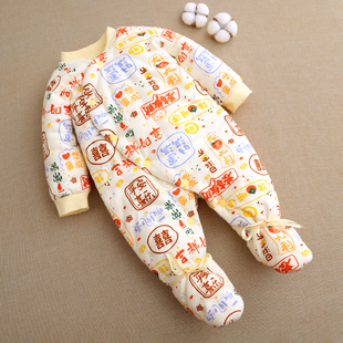 宝宝连体哈衣冬季纯棉花手工加厚连体衣新生儿包脚棉衣婴儿外出服