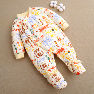 纯棉花哈衣包脚秋冬季新生儿宝宝