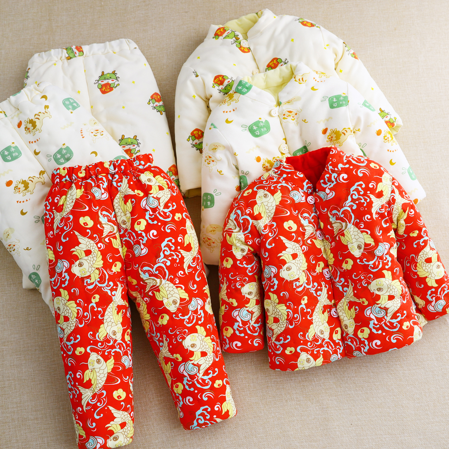 宝宝手工棉花棉袄棉裤套装婴儿纯棉棉衣幼儿童装加厚棉服冬季内胆