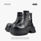 两点浪漫冬新款 加绒切尔西靴男方头闪电后拉链7CM厚底轻质马丁靴
