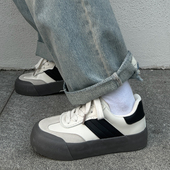 两点浪漫2023新款 男女蓬蓬鞋 厚底拼色复古面包鞋 大头胖胖德训板鞋