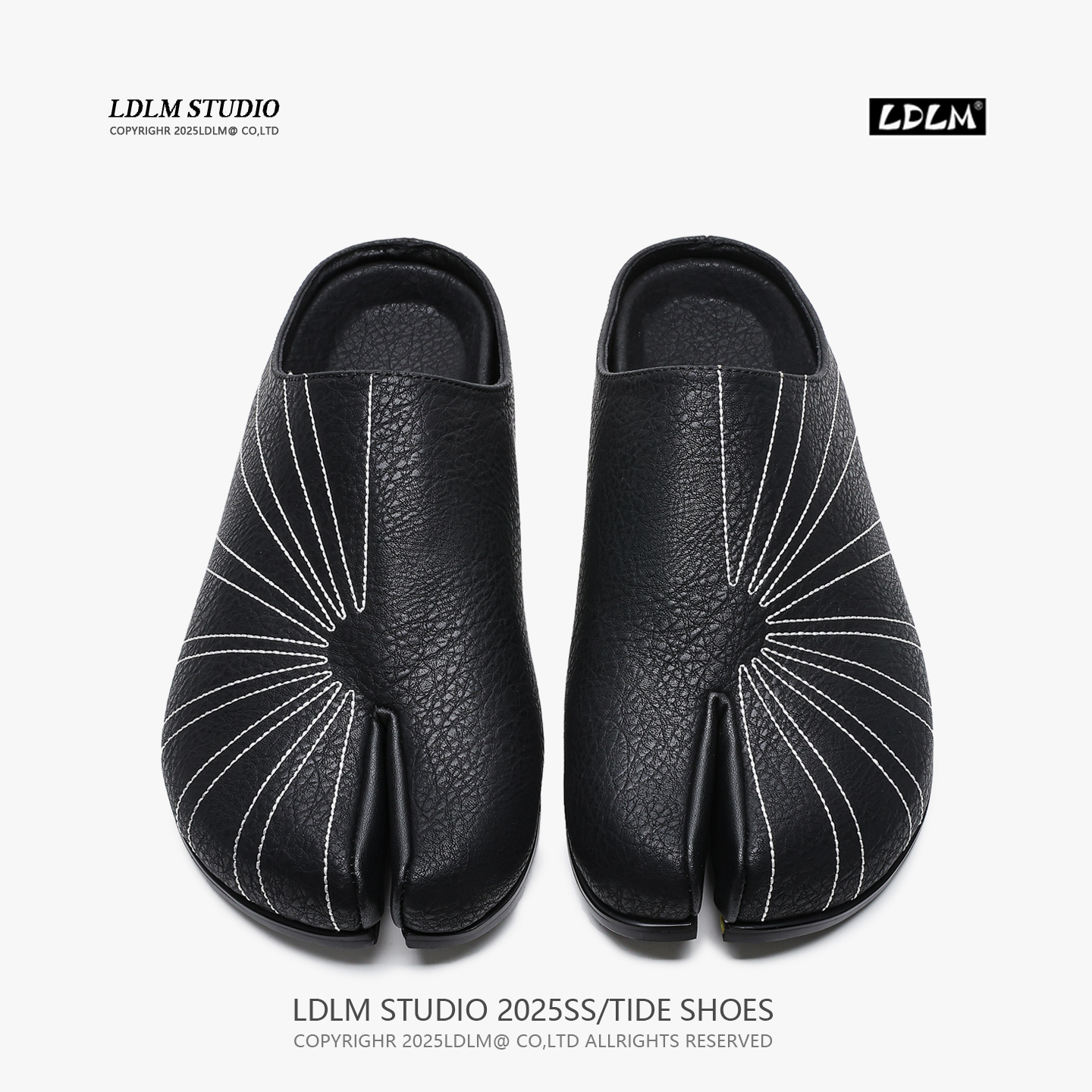 暗黑缝线分趾鞋一脚蹬皮鞋猪蹄鞋