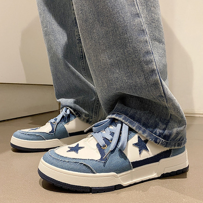 港风国潮透气星星牛仔帆布板鞋男