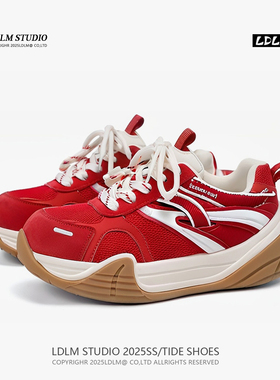 两点浪漫2026春夏新款红色厚底运动休闲老爹鞋时尚潮流德训鞋男女
