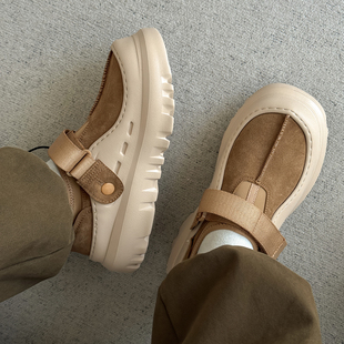 两点浪漫2025秋季新款舒适百搭厚底运动休闲鞋魔术贴束带加绒板鞋