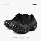 两点浪漫网红榴莲底轮胎柳钉巴黎老爹鞋 男女9CM厚底增高坦克潮鞋