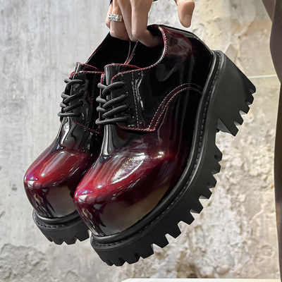 10CM厚底增高皮鞋男潮大头德比鞋