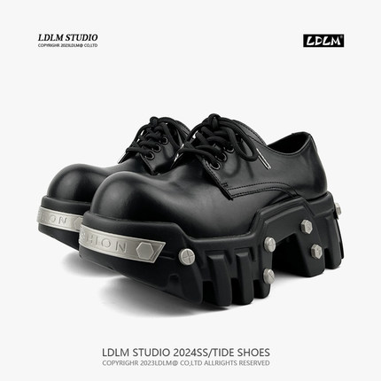 两点浪漫厚底增高7cm推土机休闲皮鞋男欧美走秀款大头松糕德比鞋